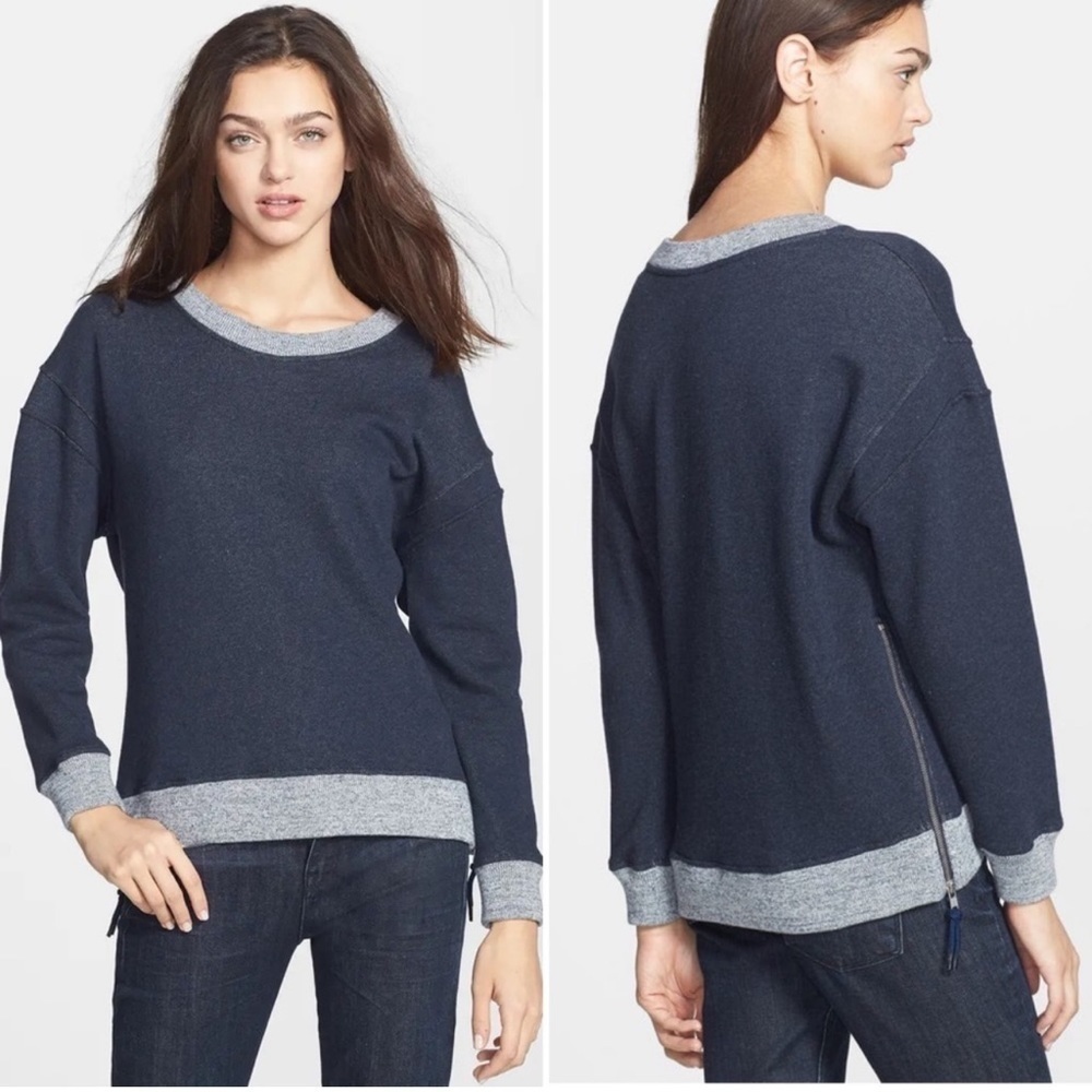 Theory Corbit B Womens Navy Side Zip Pullover Cotton Sweatshirt Size Medium